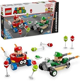 مجموعة LEGO Super Mario: Mario Kart – Baby Mario vs. Baby Luigi، مع مجسمين لشخصيات نينتندو قابلة للجمع وسيارتين، فكرة هدية عيد ميلاد للأولاد والبنات ومحبي الألعاب من سن 8 سنوات فما فوق 72034