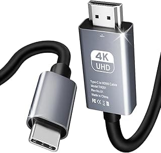 【اصدار 2024】 كابل Type C الى HDTV طول 6.6 قدم، محول 4K@60Hz ثاندربولت 3/4 الى HDMI، متوافق مع ماك بوك برو/اير M1/M2، ايباد برو 2024، سامسونج جالكسي S24/S23، ديل XPS، ستيم ديك (الومنيوم اسود)