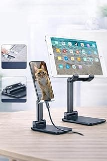 Mini Folding Desktop Phone & Tablet Stand – Adjustable Angle, Foldable Aluminum Desk Holder, Universal Stand Compatible with Smartphones & Tablets – White