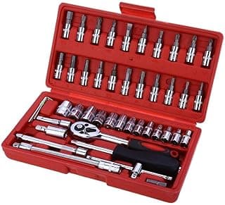 46pcs 1/4-Inch Socket Ratchet Wrench Combination Tools Kit for Auto Repairing 1/4 car Auto Mechanics, 2724602182688