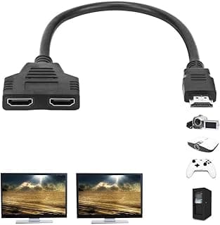 كابل محوّل HDMI لتقسيم الإشارة إلى شاشتين (مدخل واحد إلى 2 مخرج) – ذكر إلى 2 أنثى – مناسب لشاشات HD عالي الدقة، ليد، وال سي دي، والتلفزيونات – يدعم تشغيل شاشتين في نفس الوقت، من تون جاد