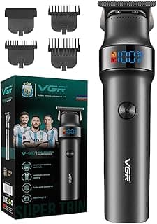 VGR V-987 Professional Hair Trimmer with Digital Display | Turbo Function with Travel Lock, 7000 RPM DC Motor with Stainless Steel & Ceramic Blade, 400 Minutes Runtime, Black