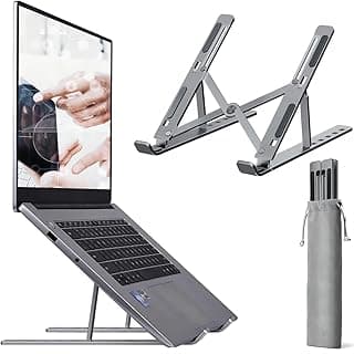 حامل لابتوب من الألومنيوم قابل للتعديل والتهوية بـ 6 زوايا، متوافق مع ابل MacBook، اتش بي، لينوفو، ديل (رمادي)