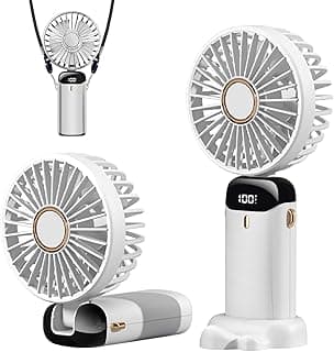 مروحة يد، مروحة صغيرة محمولة 4200mAh قابلة لإعادة الشحن USB، 5 سرعات مع شاشة LED للسفر، الأماكن الخارجية، المنزل، المكتب، المدرسة، التخييم (أبيض)