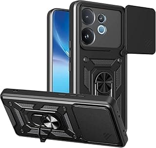 جراب CamShield متوافق مع vivo V60 مضاد للصدمات والخدش، حماية كاملة مع غطاء للكاميرا وحلقة معدنية متعددة الوظائف (أسود)