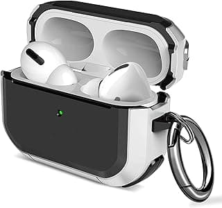 جراب حماية NA لسماعات AirPods Pro مع ميدالية - تصميم مدرع متوافق مع ابل AirPods Pro الجيل الثاني (2022) والأول (2019) - ضوء LED أمامي مرئي - أبيض