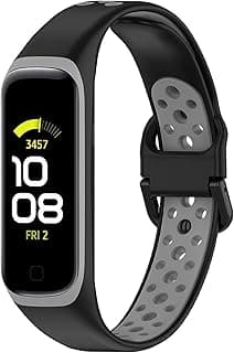 سوار بديل من السيليكون لساعة سامسونج Galaxy Fit 2 للرجال والنساء، رياضي وقابل للتعديل (أسود ورمادي)