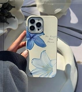 Fekra Luxury Blue Flower Case for iPhone 12 Pro with Camera Lens Protector Included, Slim Silicone Cover with Microfiber Lining, Anti-Fingerprint, Shockproof Phone Case (Masa lilium, iPhone 12 Pro)