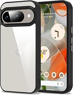 جراب شفاف كريستالي لهاتف Google Pixel 9/9 Pro، جراب موبايل شفاف مضاد للاصفرار، جراب حماية ضد الصدمات - أسود