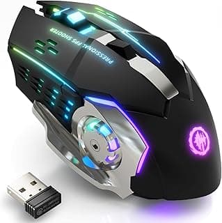 ماوس جيمنج لاسلكي بلوتوث RGB قابل للشحن 2.4G USB بدون سلك مع إضاءة خلفية 7 ألوان، 6 أزرار ونقرة صامتة للابتوب، ايباد، ماك، كمبيوتر، ويندوز - أسود