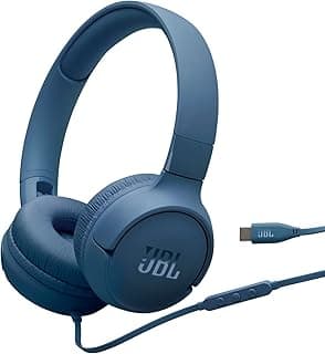 JBL سماعات اذن سلكية من تون 520 سي مريحة مع ميكروفون، صوت جهوري نقي، اعدادات مسبقة لمعادل الصوت، اتصال USB-C، تصميم قابل للطي وكابل خالٍ من التشابك، ازرق