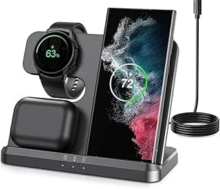 شاحن لاسلكي لمحطات شحن سامسونج، قاعدة شحن سريع 3 في 1، محطة شحن لاسلكي لساعات سامسونج Galaxy Watch 4/3/Active 2، وهواتف Galaxy S22 S21 S20/Note 20/ Z Flip Fold 4 3، وسماعات Buds/2/Pro/Live