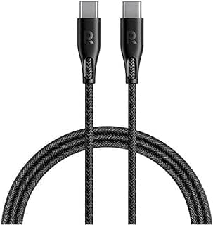 كابل شحن سريع RP-CB1029 من USB-C إلى USB-C بقدرة 60W، مغطى بالنايلون الفاخر للطاقة ومزامنة البيانات، طول 2 متر، متوافق مع اندرويد و iOS - اسود