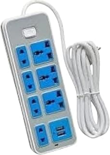 Multi Port Power Strip with USB Fast Charging – Safe Power Strip with Overload Protection – Powerful 1.5m Extension Cord for Home and Office Use (4 Regular Outlets - 3 Triple - 2 USB Ports)
