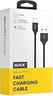 كابل شحن بتصميم متين من بلاستيك بي في سي من اي لوك، طول 1 م (USB-A إلى نوع سي، لون أسود)