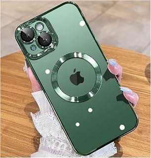 جراب شفاف لهاتف iPhone 13، متوافق مع MagSafe، حماية مدمجة لعدسة الكاميرا، جراب TPU ناعم بحواف مطلية فاخرة ونحيفة، جراب شفاف للرجال والنساء - أخضر