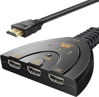 سويتش HDMI أوتوماتيكي بـ 3 منافذ مع كابل 2.43 قدم يدعم 1080p و3D