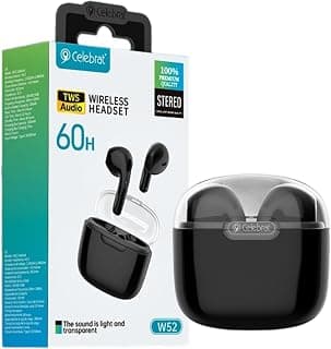 Wireless Earbuds Celebrat W52 Bluetooth 5.3 In Ear Stereo Headphones 60H Standby Time Smart Touch Control Earphones Pairing Headset Built In Mic Type C Fast Charging Cable