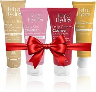 Tetra Hydro Skin Care Bundle, Daily Gel Cleanser, Daily Creamy Cleanser, Ceramide Body Lotion, and Panthenol Cream, 4-Piece Set