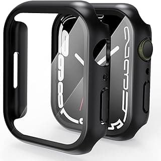 جراب كمبيوتر صلب فيميجون متوافق مع ساعة ابل Series 7 مقاس 45 مم مع واقي شاشة زجاج مقسى، تغطية كاملة، حساس للمس، غطاء حماية رفيع جداً HD - (45 مم أسود)