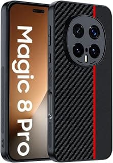 جراب متوافق مع Honor Magic 8 Pro 5G ، - غطاء حماية مصقول مقاوم للصدمات شديد التحمل - غطاء فائق الجودة مقاوم للانزلاق - غطاء واقي مضاد للخدش مع حماية فائقة للكاميرا - أسود مع خط احمر