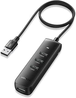 موزع USB 3.0 بـ4 منافذ ومحول تمديد عالي السرعة لنقل البيانات بسرعة 5 GBPS متوافق مع سيرفس برو وماك بوك وماك ميني واي ماك واكس بي اس وبلاي ستيشن 5 وذاكرة فلاش USB مع كابل بطول 1 م من يوجرين
