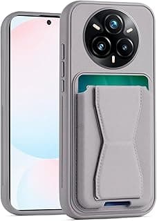 جراب محفظة جلد متوافق مع Realme 14 Pro+ Plus 5G، غطاء خلفي جلد مع إطار TPU، جراب حماية ضد الصدمات مع حامل بطاقات (رمادي)