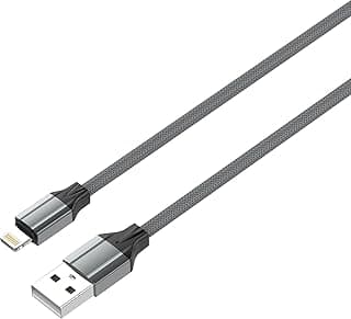 كابل بيانات للشحن السريع LS442 من لدنيو، كابل مطاط حراري مرن 2.4 امبير كحد اقصى (رمادي، USB-A الى لايتنينج 2 متر)
