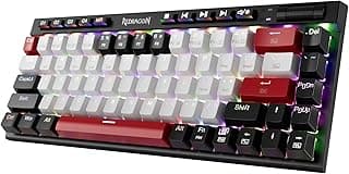 كيبورد ميكانيكي K635 قابل للتبديل السريع بإضاءة خلفية RGB مع تحكم في مستوى الصوت من ريدراجون، بلوتوث/لاسلكي 2.4 جيجا/USB-C مدمج للألعاب مع مفاتيح حمراء (68+10 مفاتيح)