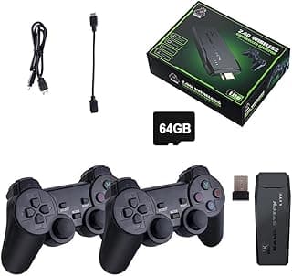 EMEBAY Retro HDMI Video Game Console with 64GB Built-in Card 10000+ Games, Super Wireless USB Game Console Plug and Play TV Stick with 2 Game Controllers Support 4K HD Output