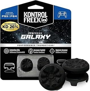 YARDHOBI FPS Freek Galaxy Black for PlayStation 4 (PS4) and PlayStation 5 (PS5), Performance Thumbsticks, Controller Joystick Cap Covers, Thumbstick Extender for PS5 (1 High-Rise, 1 Mid-Rise, Black)
