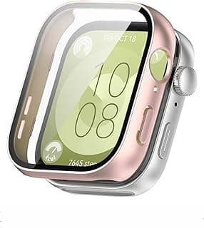 جراب Fekra متوافق مع ساعة هواوي Watch Fit 3 (2024)، جراب PC مع حماية شاشة زجاجية [مقاوم للخدش، حماية كاملة، HD فائق النحافة] غطاء ساعة هواوي Watch Fit 3 (وردي)