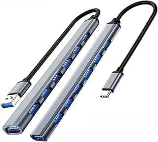 7 منافذ USB 3.0 Hub، توصيل الطاقة من الألومنيوم USB C إلى USB 3.0 Hub USB Splitter لأجهزة MacBook وMac Pro/Mini وiMac وPs4 وPS5 وSurface Pro وFlash Drive (USB-C)