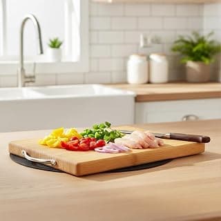 Premium Bamboo Cutting Board for Kitchen with Stainless Steel Handle | Large Wooden Chopping Board for Meat, Vegetables & Cheese | Heavy Duty, Knife-Friendly & Easy to Clean Serving Platter(36*26CM)