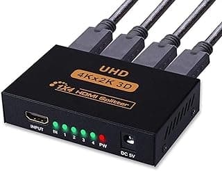 RUMANLE HDMI Splitter 1 in 4 Out, 4K Ultra HD 3D 1080p 2160p, Supports High Resolutions, 1 Source to 4 Displays Simultaneously