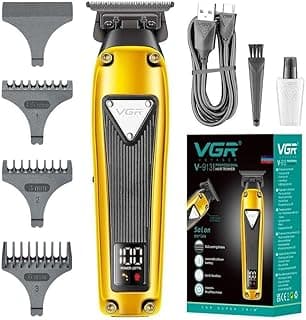 ماكينة حلاقة الشعر VGR V-913 الترا بريميوم، شفرات معدنية مطلية بـ DLC، محرك بدون فرش 10000H+، شاشة رقمية، بطارية ليثيوم 2000mAh، تعمل بالسلك واللاسلكي، شحن USB نوع C، 200 دقيقة، ذهبي