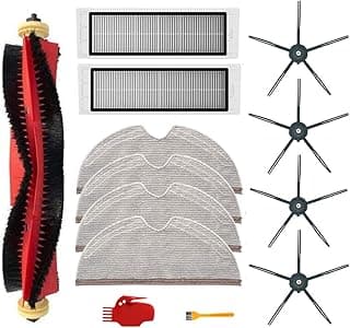 13Pcs Kit for Xiaomi Roborock S6 S60 S65 S5 MAX S6 MAXV S6 Pure Vacuum Cleaner Accessories, 1 Roller Brushes, 2 Filters, 4 Mop Cloths, 4 Side Brushes, 2 Cleaning Tool (Black)