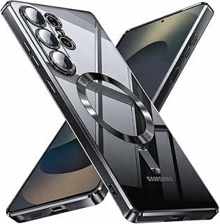 For Samsung Galaxy S26 Ultra Magnetic Case, Compatible with MagSafe, Built-in Camera Lens Protector, Luxury Plating Soft TPU Clear Shockproof Slim Thin Cover - Gold (Black)