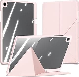 ايكو سيستم حافظة لجهاز سامسونج جالكسي تاب A11+ بلس 2025(SM-X230/X235/X236) - غطاء رفيع قابل للطي مع خاصية التنبيه/السكون التلقائي، غطاء خلفي شفاف وحامل قابل للطي - (بينك)