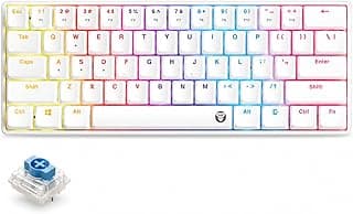 FANTECH ATOM Gaming Mechanical Keyboard - Low Profile Switches - RGB 17 Modes - Extra Keycaps (White (Blue Switch), AIR61 MK311)