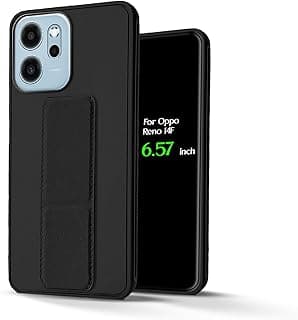 For Oppo Reno 14F Silicone Back Case with Leather Handle Wrist Strap, Kickstand Back Feature Landscape and Portrait, Magnetic Holder Compatible with Oppo Reno 14F (6.57") (Black)
