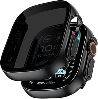 قطعتان من الحماية لساعة Apple Watch Ultra 3/2/1 مقاس 49 مم، [مضادة للتجسس] [حماية من الصدمات] حافظة شاشة زجاجية مقواة رقيقة للغاية لساعة Apple Ultra مقاس 49 مم، باللون الأسود
