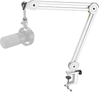 BM63W Boom Arm, Microphone Stand, Desktop Microphone Stand, Live, Streaming, Karaoke, Recording, Game Commentary, Home Work, Extendable, Metal, Japanese Instruction Manual Included (English