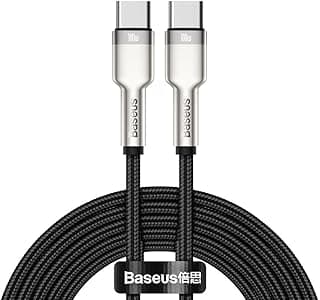 كابل Baseus الجديد 100 وات | PD3.0 QC4.0 | 20 فولت/5 أمبير | 2 متر | شحن فائق السرعة Type-C إلى Type-C | كابل USB C مضفر | نقل بيانات 480 ميجابت في الثانية | للموبايلات، التابلت، ايباد، ايفون، جالاكسي وجميع الأجهزة (أسود)