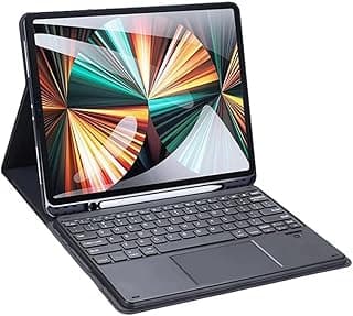 جراب كيبورد سلسلة [TK]، مصمم لجهاز ابل iPad Air 13 (2024)/iPad Pro 12.9 (2020/2021/2022)، كيبورد بلوتوث لاسلكي قابل للفصل مع تاتش باد - أسود