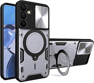 case Compatible with Samsung Galaxy A26, Premium Protection Back Case with Camera Slide Cover Built-in CD Ring Stand Shockproof case For Samsung A26 (Silver, Samsung Galaxy A26 5G)