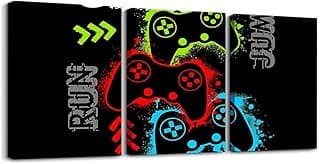 Feelyou 3D Gaming Canvas Posters Picture Boys Teens Gamer Video Game Controller Wall Painting Gamepad Decorations Wall Art for Home Watercolor Decorations,12x16 Inch 3 Piece