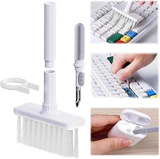 5 in 1 Keyboard Cleaning Brush Kit,Multifunctional Earbuds Cleaner with Keycap Puller,Cleaning Tools for Mechanical Keyboard,PC Laptop and Earphone (White)