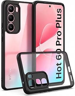 جراب Connected لهاتف Infinix Hot 60 Pro Plus، شفاف لا يصفر، حماية عسكرية، مضاد للصدمات مع حماية للكاميرا (إطار أسود)