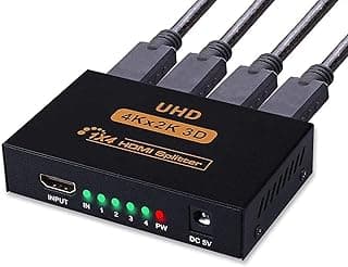 موزع فيديو HDMI 4K، موزع Edencomer مدخل واحد لـ 4 مخارج V1.4b يعمل بمحول تيار متردد، يدعم HDCP Ultra HD 1080P 2K ودقة 3D